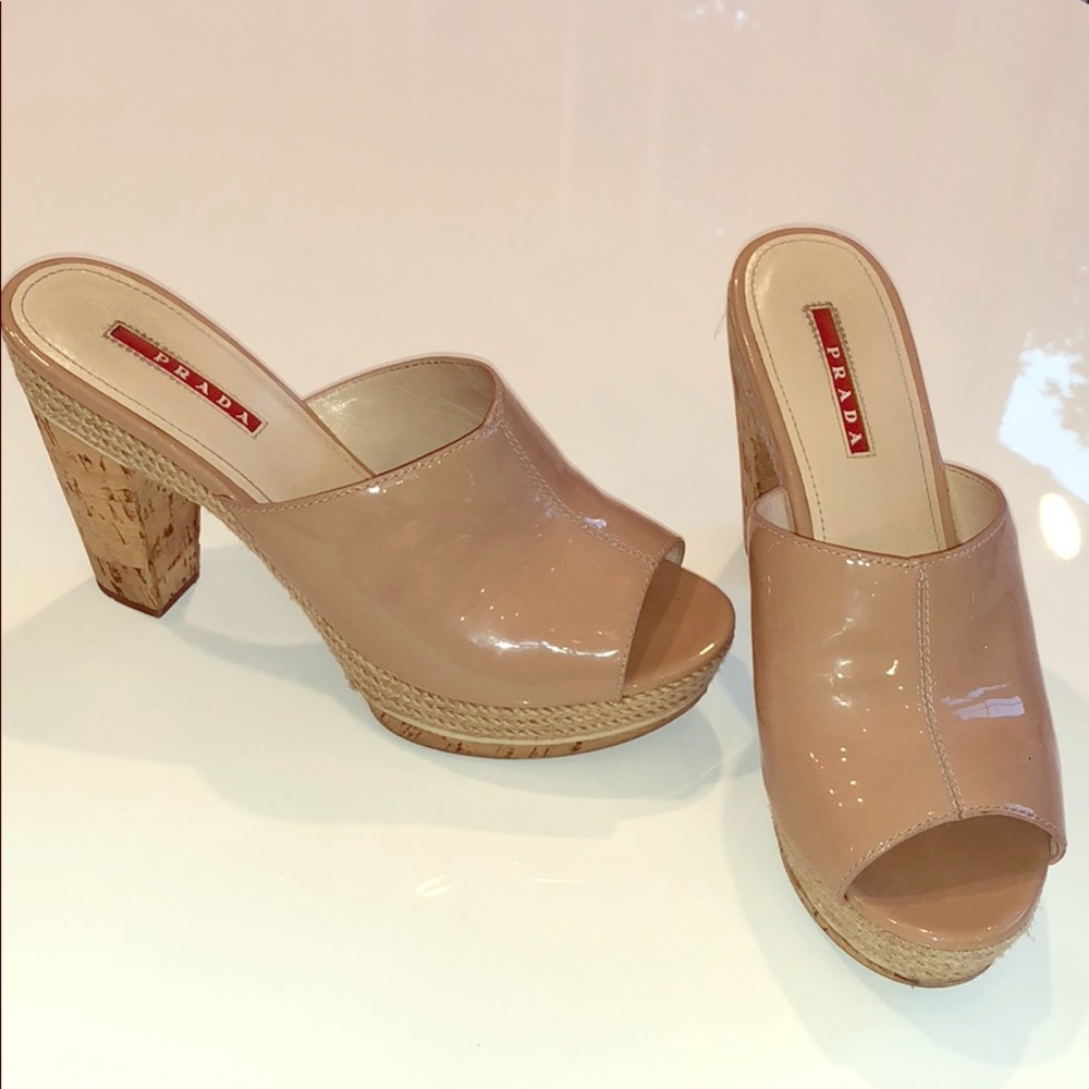 PRADA nude patent leather platform shoes